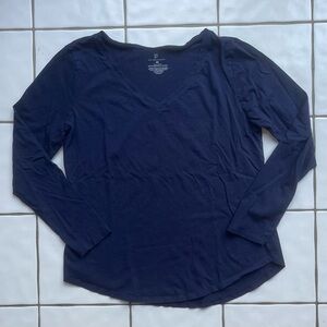 EUC New York & Company Women's Navy Long Sleeve V-Neck Cotton Top